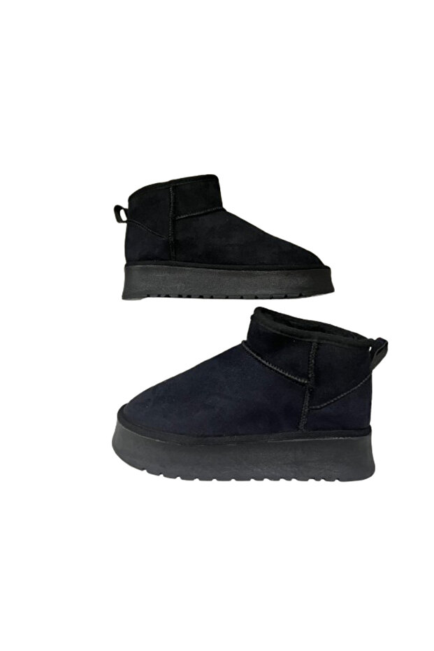 Women's Black Suede with Fur Inside Thick Sole Ankle Short Women's Boots & Booties