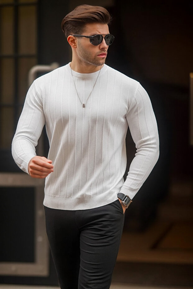 LCW CASUAL erkek geniş kalıp premium kalite kışlık tarz bisiklet yaka oversize triko kazak - 1