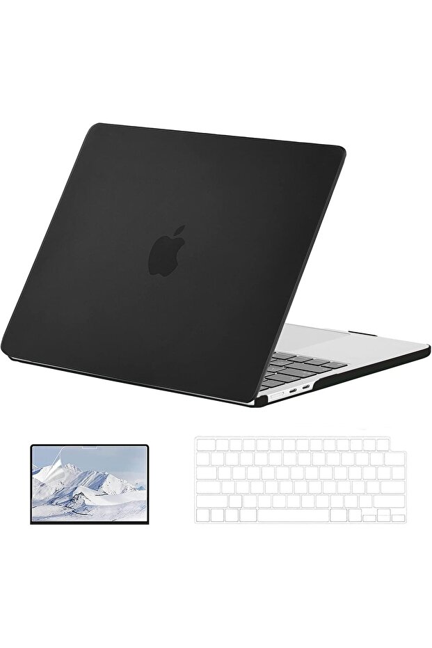Hard Shell Plastic Case Compatible for MacBook Air 13.6 inch M5 M4 M3 M2 2026 2025-2022,A3449 A3240 A3113 A2681 with Touch ID,Protective Cover&Keyboard Skin&Screen Protector-Matte Black