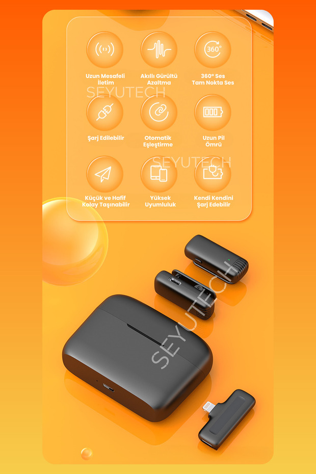 Kablosuz Yaka Mikrofonu Wireless Şarj Kutulu Canlı Yayın IOS ve Android Uyumlu Yaka Mikrofonu - 6