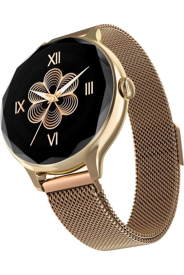 Diva Smartwatch for Women with AI Voice Assistant, 100+ Watchfaces, Sleep Tracker, Female Cycle Tracking, BT Calling, AMOLED Display, Water & Dust Resistant, 1 Year (Gold Link)