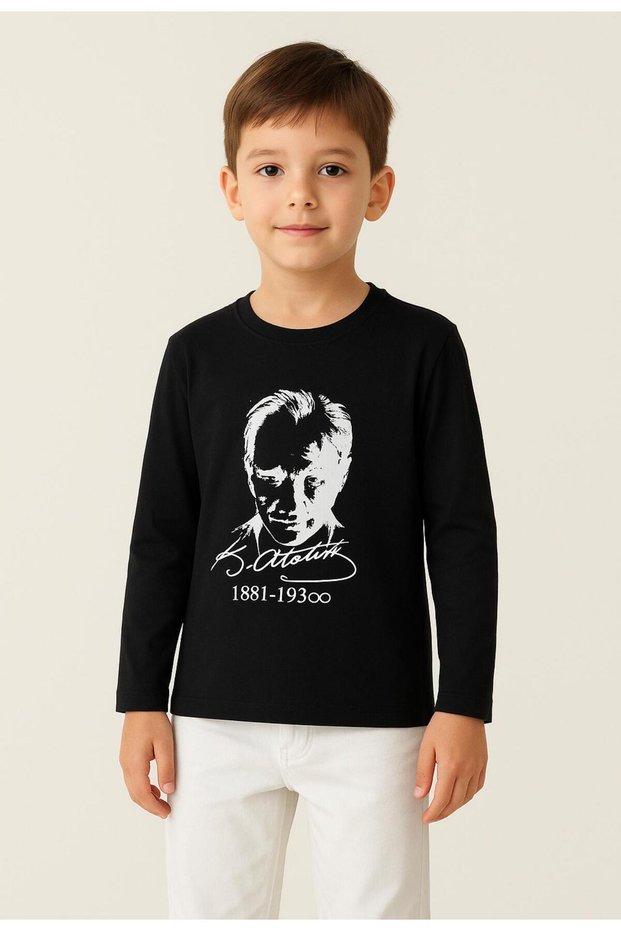 Ataturk Printed Uzunkol Unisex Children's T-Shirt