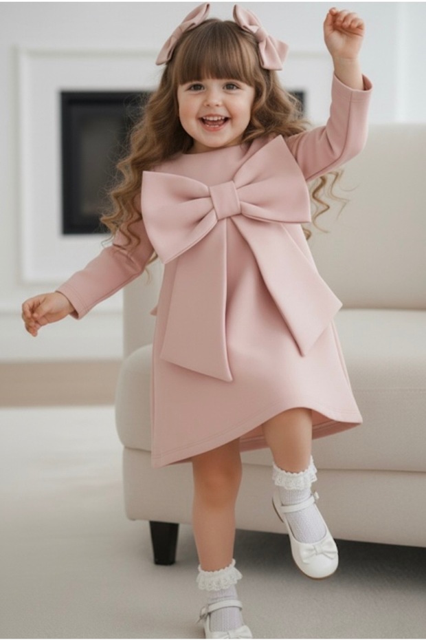 Girl's elegant dress with bow, girl's birthday dress, children's Christmas dress, party dress
