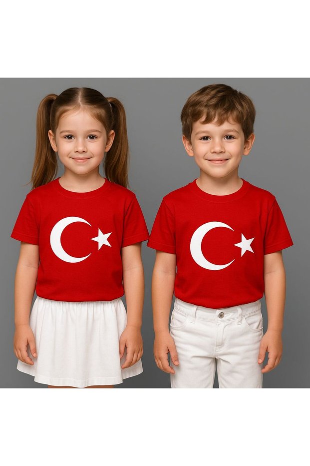 Ay Yildizli Turkish Flag Cotton Combed T-Shirt for Girls and Boys, Show T-Shirt