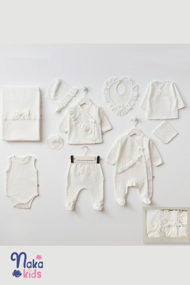 Bowknot Waffle 10 Piece Baby Girl Hospital Discharge Set – 100% Cotton