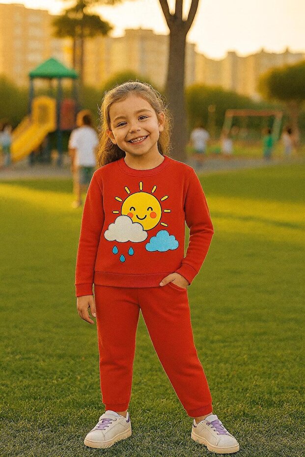 Sun Lovely Cloud Ba Printed Tracksuit Set 3-4-5-6-7-8-9-10-11-12 Years