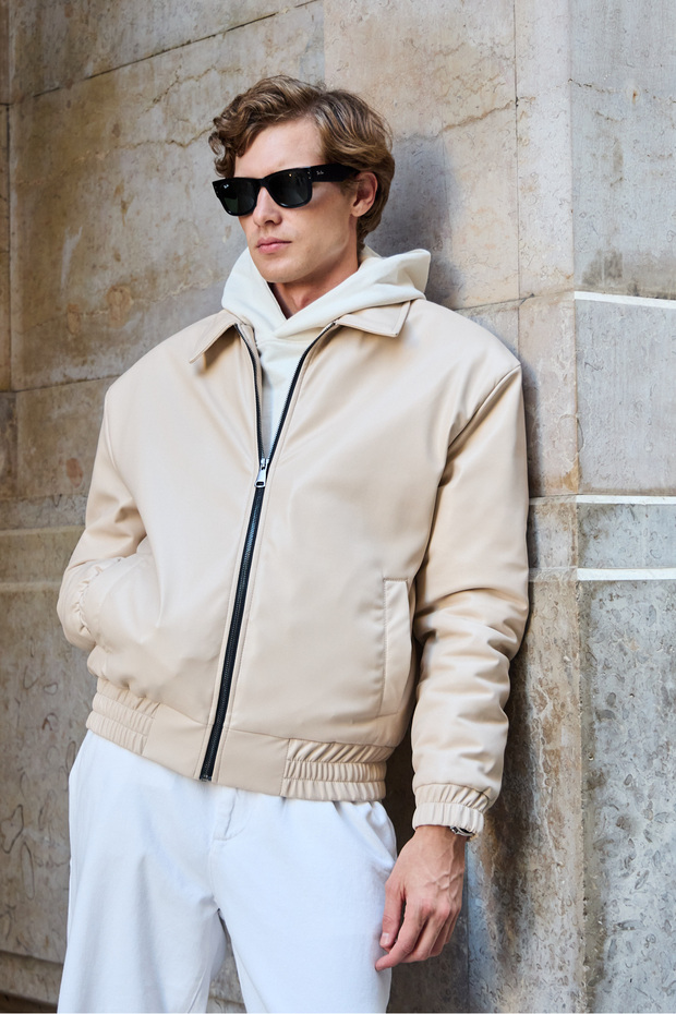 Erkek Limited Edition Deri Mont Ceket Taş - 6