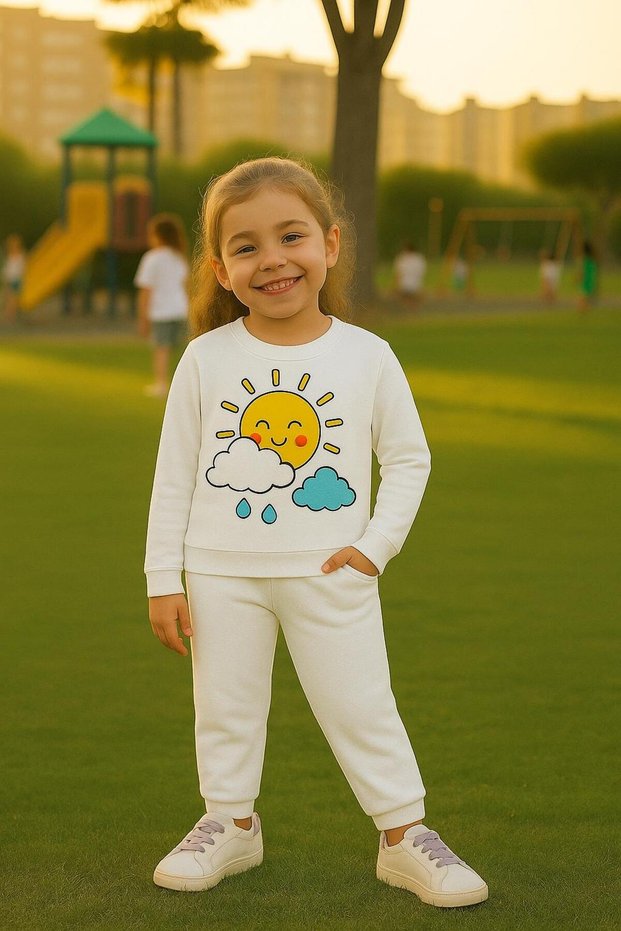 Sun Lovely Cloud Ba Printed Tracksuit Set 3-4-5-6-7-8-9-10-11-12 Years