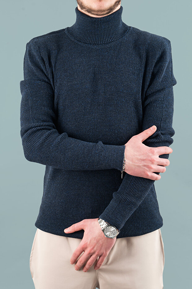 Men's Slim Fit Turtleneck Slim F Corded Fabric Sweater