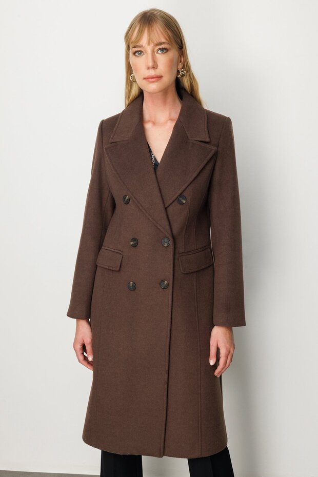 Double-Breasted Collar Coat with Flap Pockets