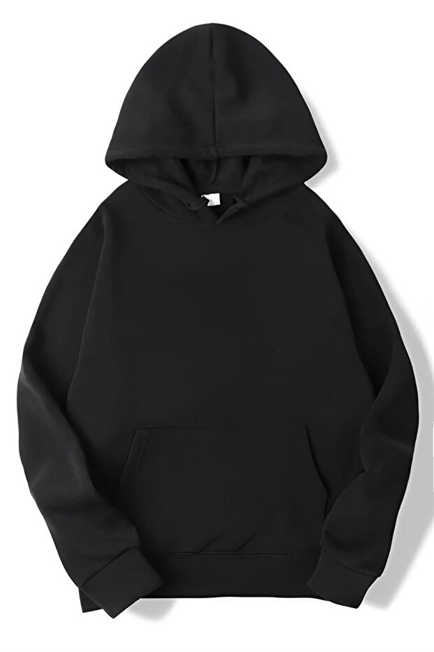 Unisex Basic Oversized Black Hoodie Sweatshirt