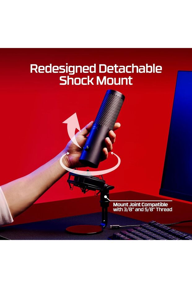 QuadCast 2S USB Microphone with RGB, Built-in Controls, Detachable Shock Mount, USB-C - Black - 8