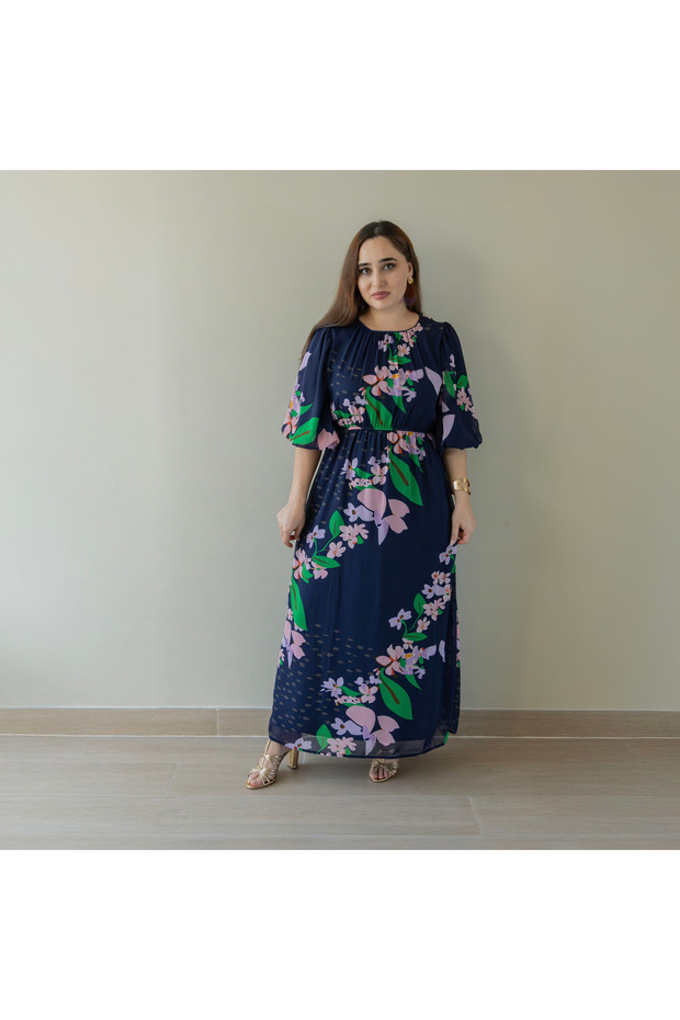 Ladies Casual Dress – Polyester Floral Printed Maxi Wear