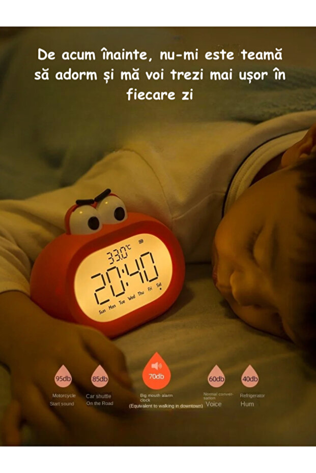 Alarm clock with temperature display, red, LED, night light and phone control - 6