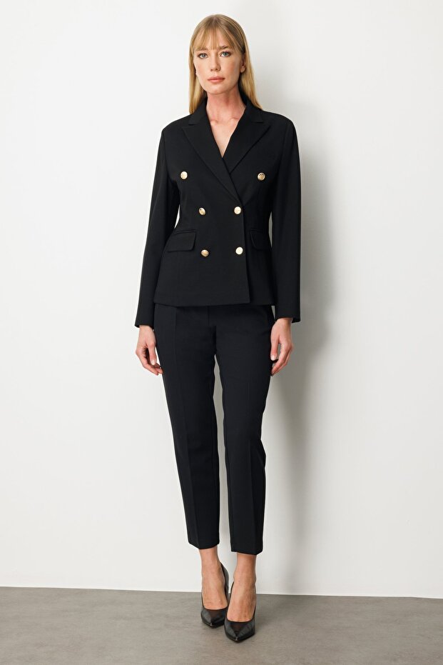 Double-Breasted Collar Pocket Jacket Black