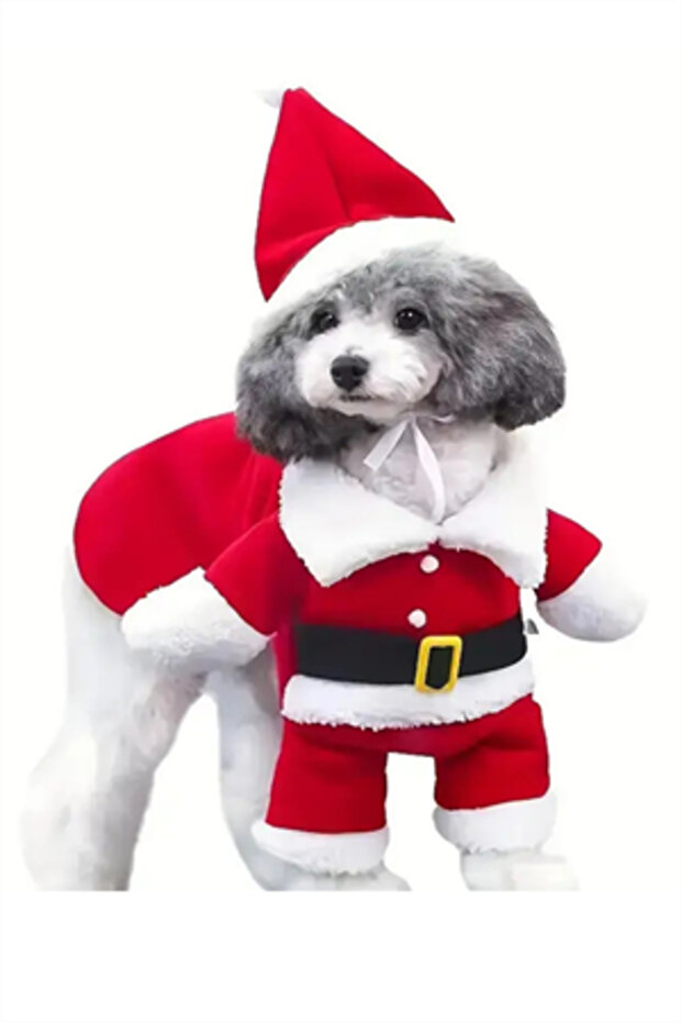 Festive Santa Dog Costume Set – Warm Polyester Jumpsuit for Small Breeds, Sweater Design Pets