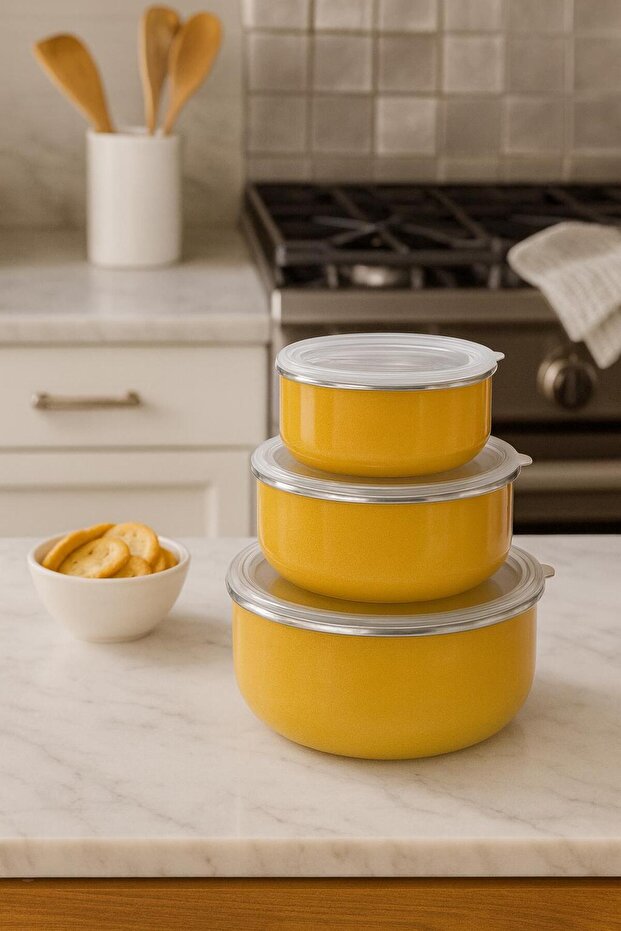 Stylish and Durable 3-Size Enamel Storage Container - 1