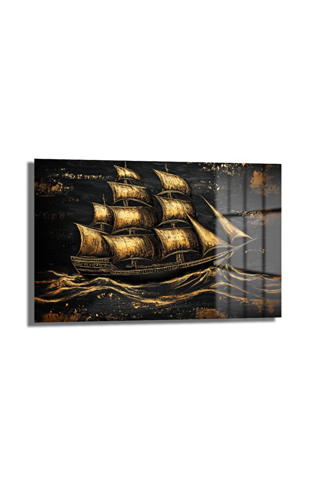 Altın Gemi Cam Tablo - 1