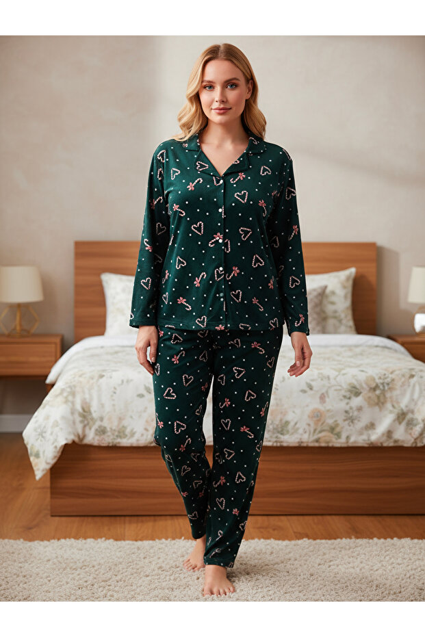 Soft Textured Suede Shirt Pajama Set 7003 Christmas Themed