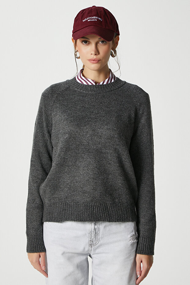 Mushy Antrasit Basic Triko Kazak - 5