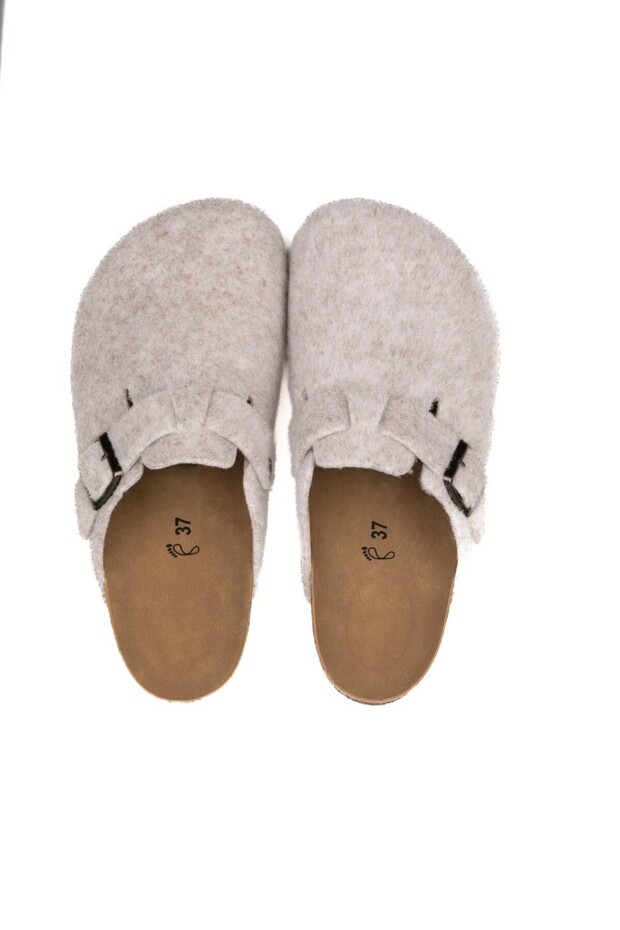 Unisex Taş Rengi Kışlık Keçeli Önü Kapalı Mantar Taban Konfor Model Sabo Günlük Rahat Ev Terliği - 5