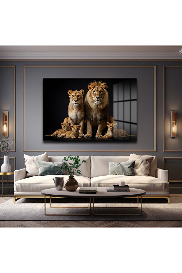 Aslan Ailesi Cam Tablo - 2
