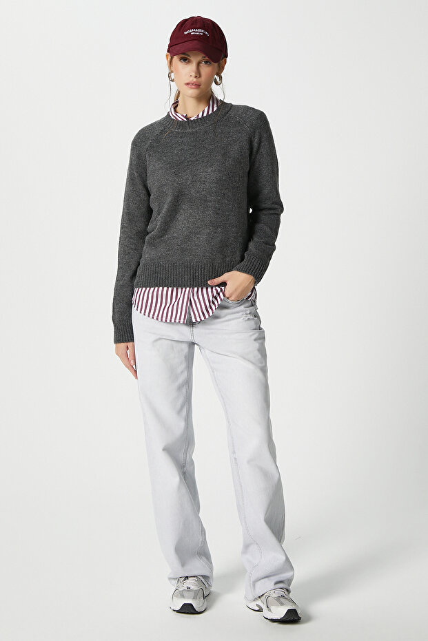 Mushy Antrasit Basic Triko Kazak - 6