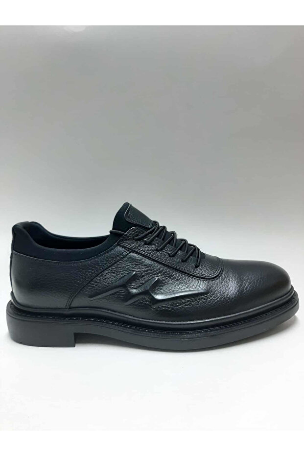 Genuine Leather Heels Rubber Sole Black Color Wide Fit Winter Men's Shoes