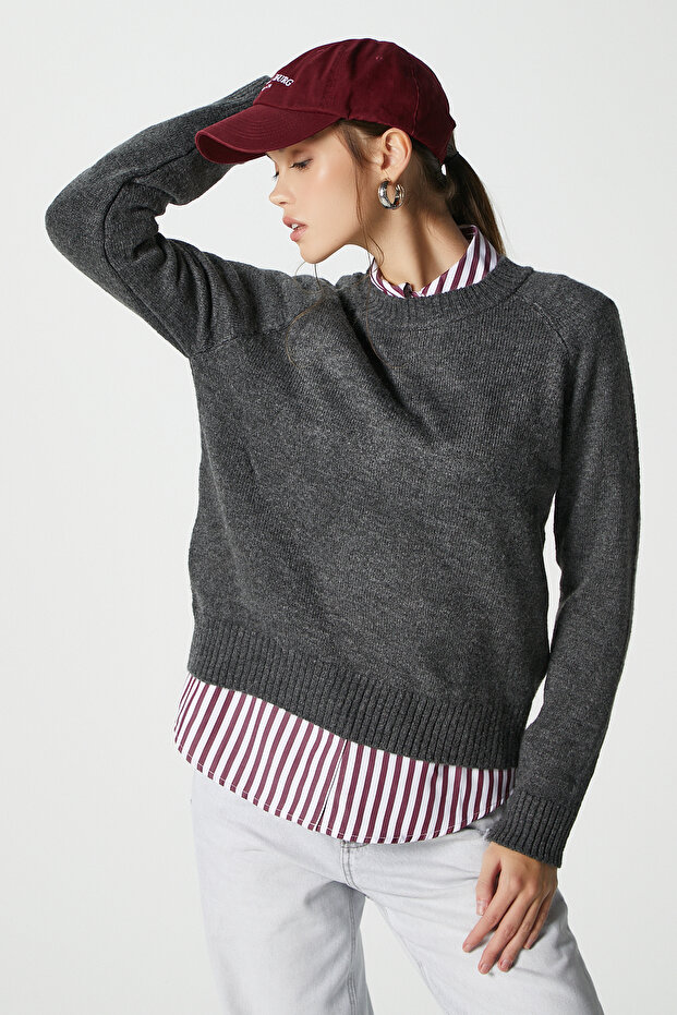 Mushy Antrasit Basic Triko Kazak - 3