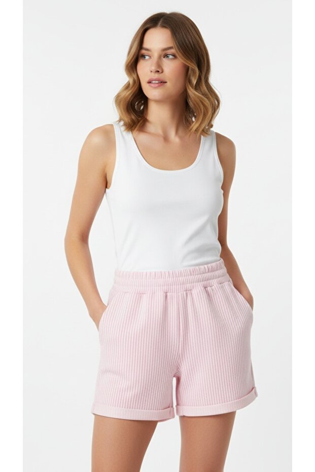 Women's Striped Home Shorts Pink