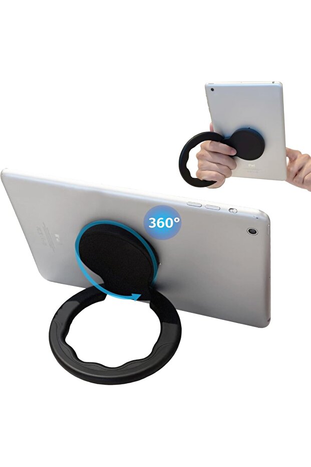 Tablet Holder with Adjustable Hand Strap, 360° Rotating Handle & Drawing Stand, Fits 7–11in Table - 1
