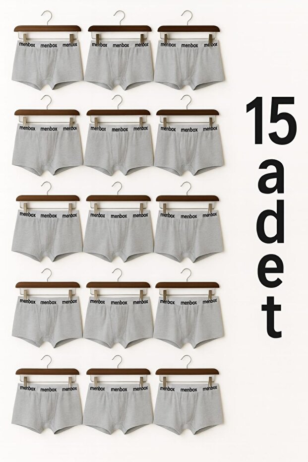 15-Piece Pack Gray Men's Boxer Set Cotton Stretch Fabric Flexible Comfortable Boxers with Waistband Writing