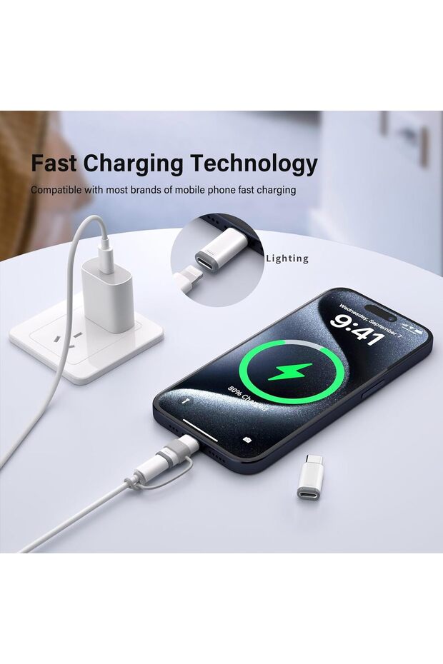 Lightning to USB-C Adapter (Lightning Female to USB-C Male) - 4-Pack, Charging & Data - 3