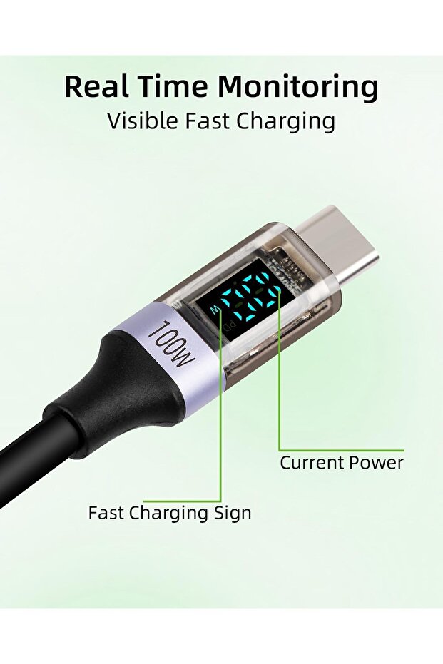100W PD USB-C Fast Charging Coiled Cable with LED Display (2-in-1 A-to-C & C-to-C, 4ft) - 6