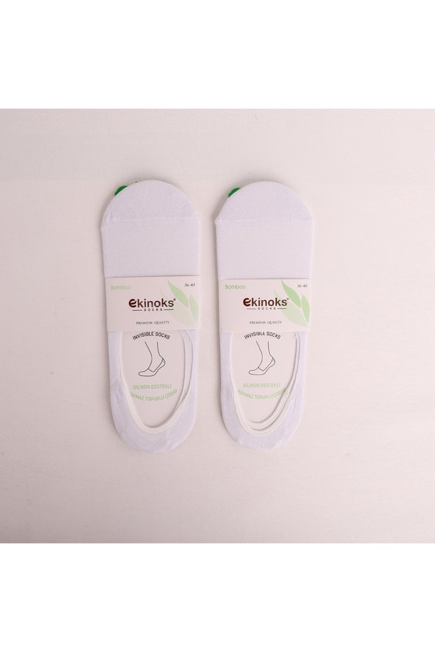 2-Piece Silicone Backed Non-Slip Heel Washed Bamboo Women's Socks Ballerina Socks White