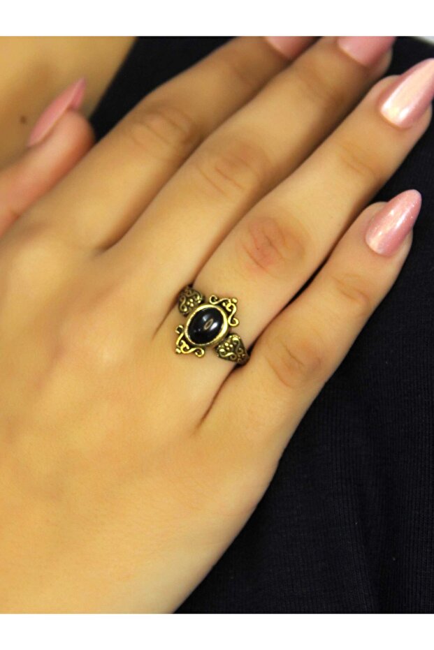 Natural Stone Onyx Natural Stone Antique Model Women's Adjustable Ring Euy78O