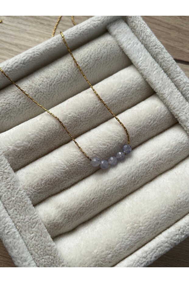 Minimal Tanzanite Stone Gold Color Steel Necklace Handmade