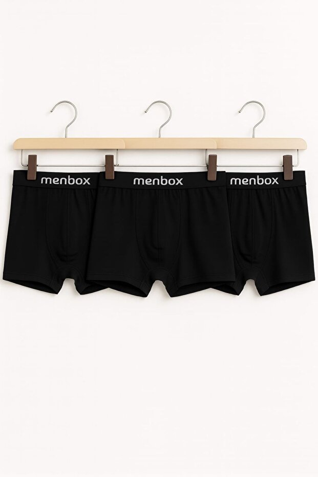 3-Pack Black Men's Boxer Set Cotton Stretch Fabric Flexible Comfortable Boxers with Waistband Writing
