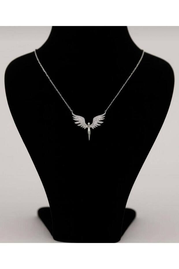 Silver Color Archangel Michael Winged White Stone Zircon Steel Necklace