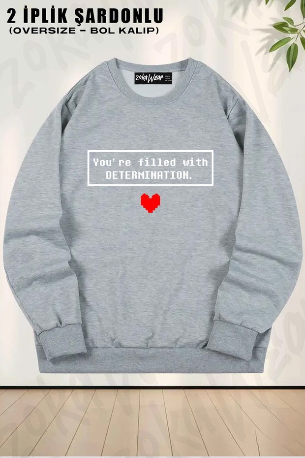 سويت شيرت بتصميم فضفاض للجنسين من UNDERTALE Determination مطبوع Design قصة فضفاضة برقبة دائرية