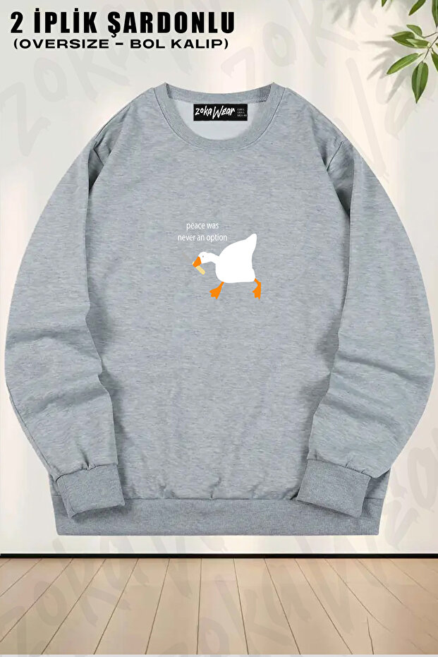 Unisex Loose Fit Funny Duck Printed Design Oversized Crew Neck Sweatshirt