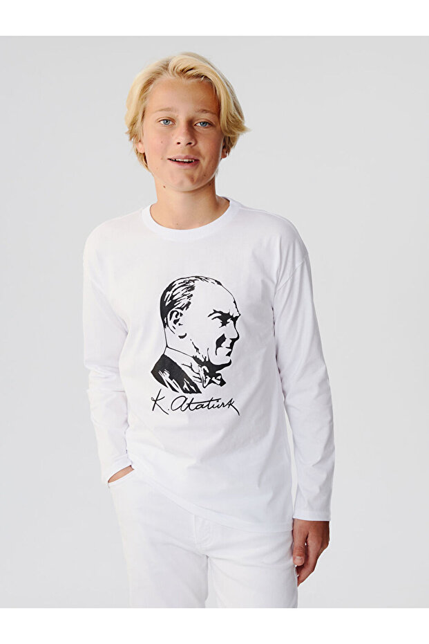 Esvab • Modern & Distinctive Zero Roba Collar Ataturk Printed Boys' T-Shirt