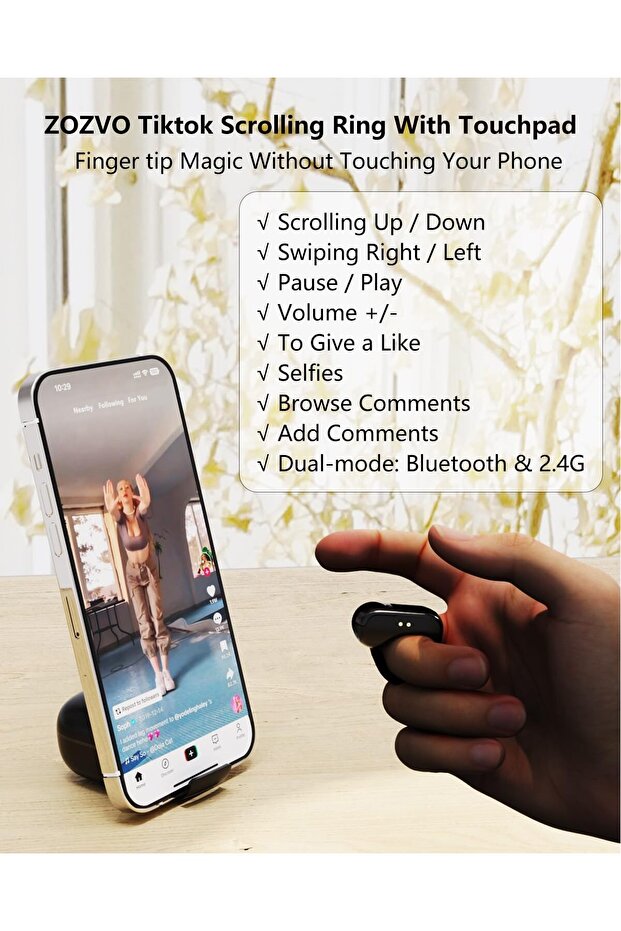 TikTok Scrolling Ring with Touchpad — Bluetooth Wireless Scroller (Black) - 2