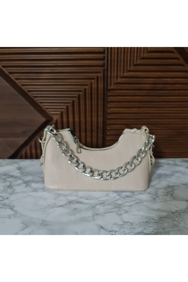 Crocodile Double Strap Shoulder Hand and Crossbody Women's Bag with Metal Chain Detail