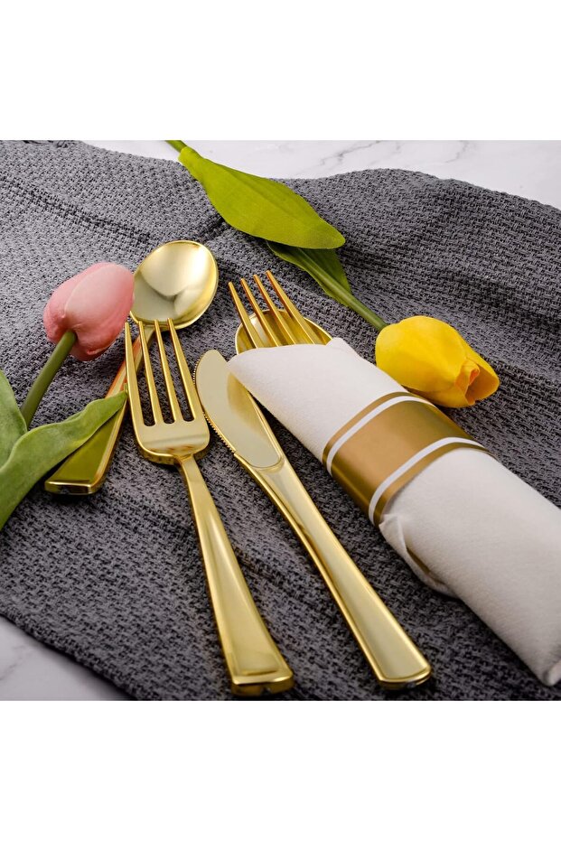 Gold Silverware 6-Piece Disposable Cutlery Set (Forks, Knives, Spoons)
