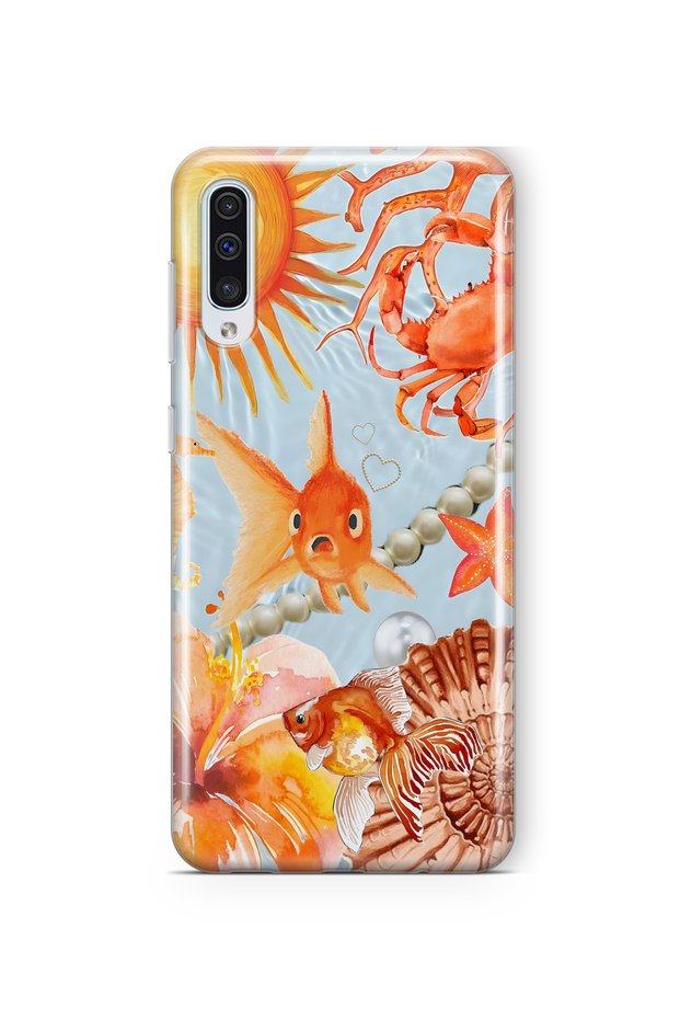 Samsung Galaxy A70 Compatible Orange Fish Pattern Transparent Phone Case