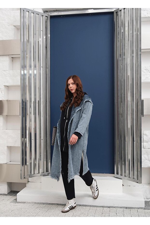 Kapüşonlu Oversize Kot Kap - 3