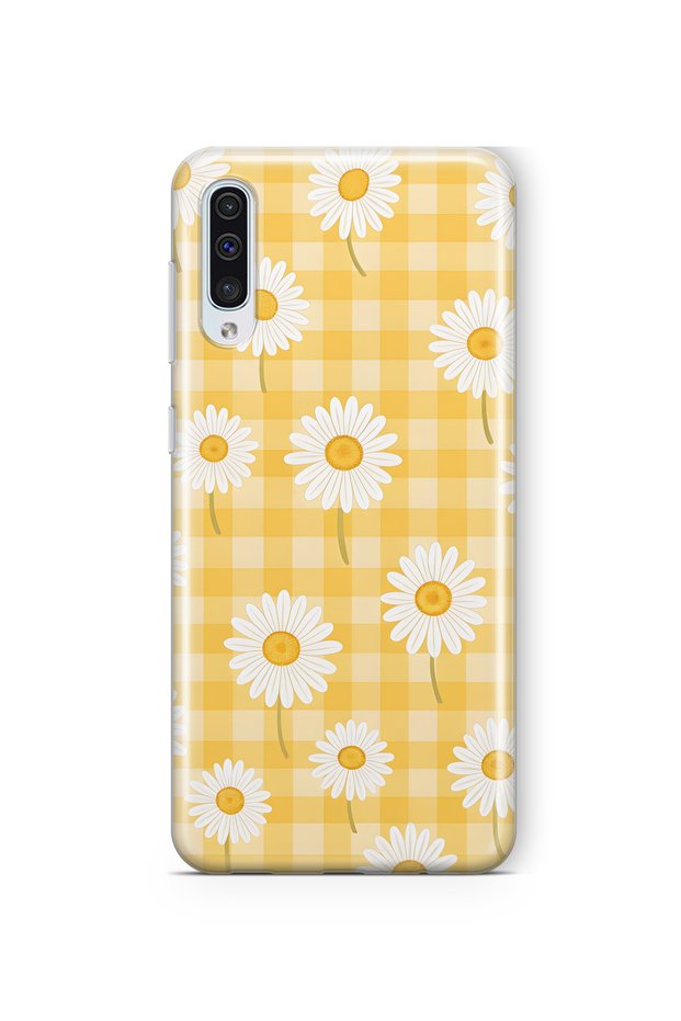 Samsung Galaxy A50 / A30S Compatible Yellow Checkered Daisy Pattern Transparent Phone Case