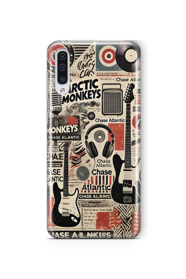 Samsung Galaxy A70 Compatible Music Collage Patterned Transparent Phone Case