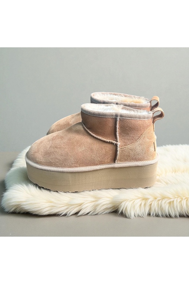 Ucc* klasik hakiki deri ve kürk ithal ,eva taban ,sara rengi bot - 1